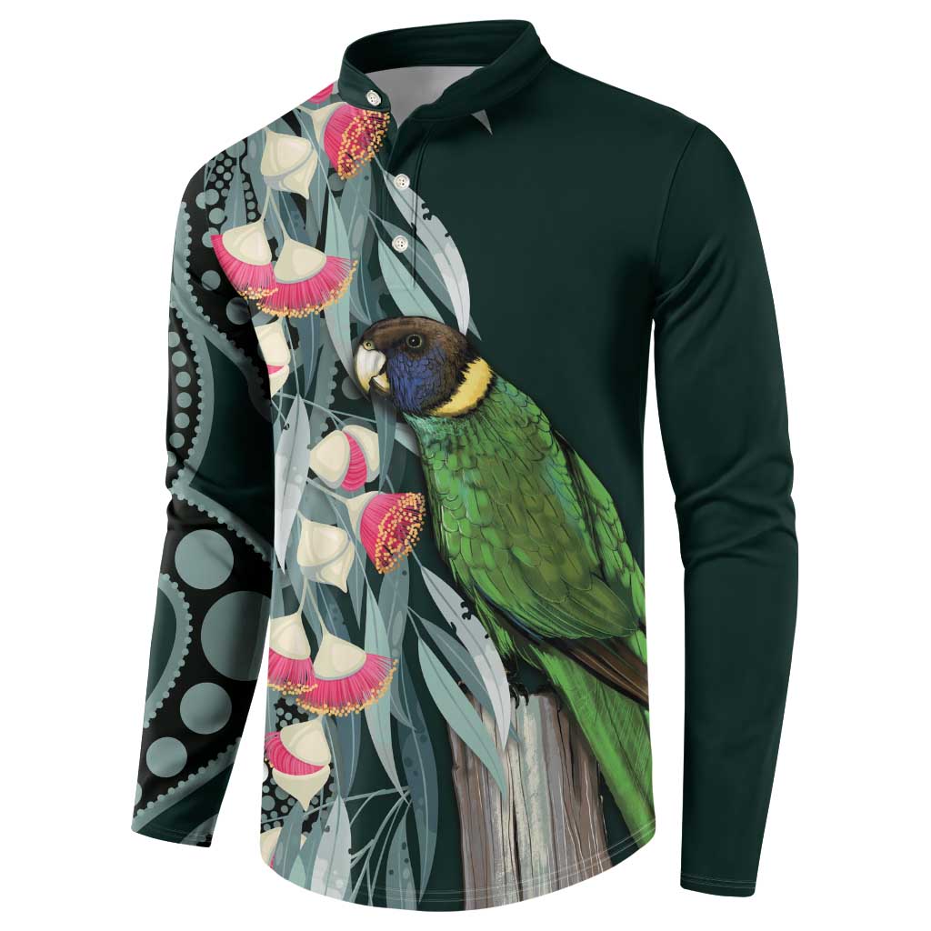 Australian Ringneck Parrot Button Sweatshirt Barnardius Zonarius Eucalyptus Flowers Aboriginal Art