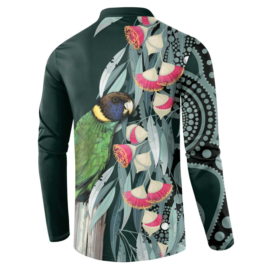 Australian Ringneck Parrot Button Sweatshirt Barnardius Zonarius Eucalyptus Flowers Aboriginal Art