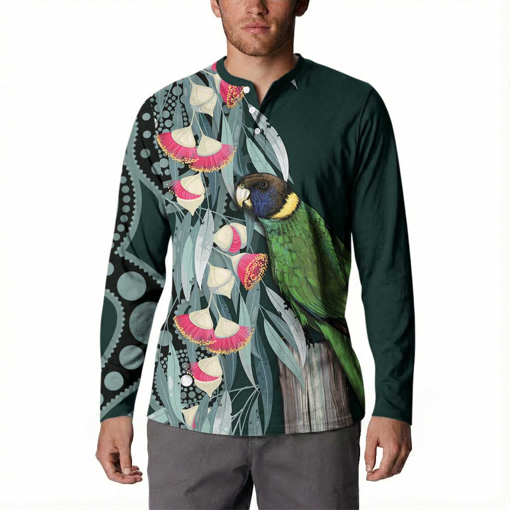 Australian Ringneck Parrot Button Sweatshirt Barnardius Zonarius Eucalyptus Flowers Aboriginal Art