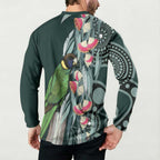 Australian Ringneck Parrot Button Sweatshirt Barnardius Zonarius Eucalyptus Flowers Aboriginal Art
