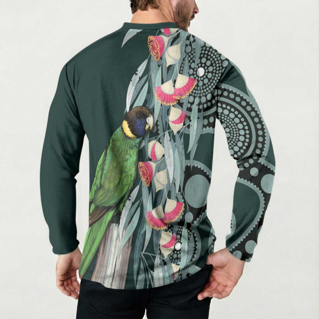 Australian Ringneck Parrot Button Sweatshirt Barnardius Zonarius Eucalyptus Flowers Aboriginal Art