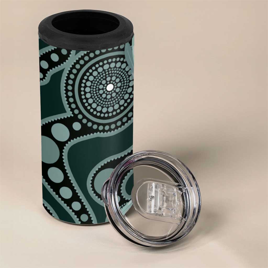 Australian Ringneck Parrot 4 in 1 Can Cooler Tumbler Barnardius Zonarius Eucalyptus Flowers Aboriginal Art