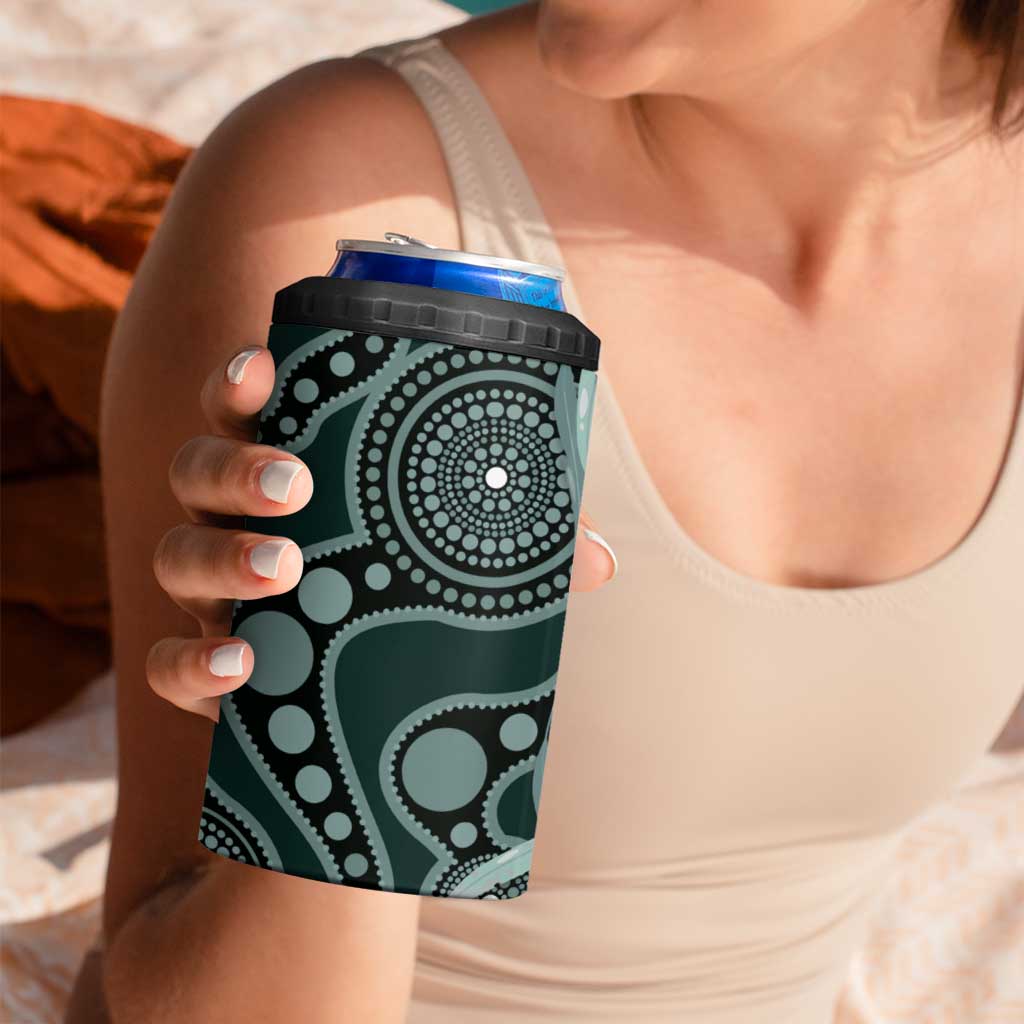 Australian Ringneck Parrot 4 in 1 Can Cooler Tumbler Barnardius Zonarius Eucalyptus Flowers Aboriginal Art
