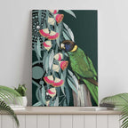 Australian Ringneck Parrot Canvas Wall Art Barnardius Zonarius Eucalyptus Flowers Aboriginal Art