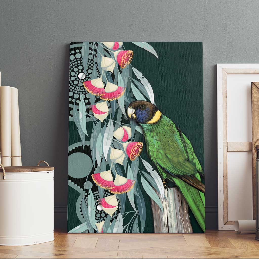 Australian Ringneck Parrot Canvas Wall Art Barnardius Zonarius Eucalyptus Flowers Aboriginal Art