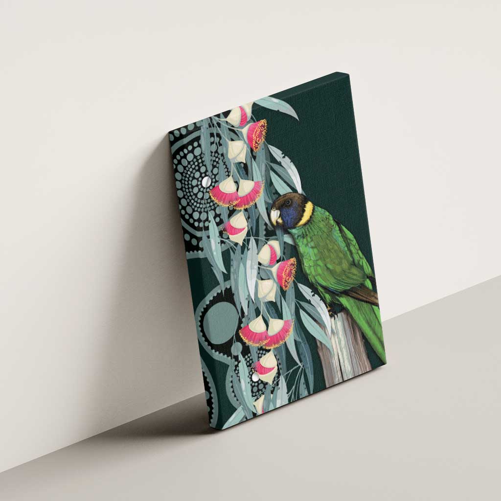 Australian Ringneck Parrot Canvas Wall Art Barnardius Zonarius Eucalyptus Flowers Aboriginal Art