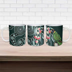 Australian Ringneck Parrot Ceramic Mug Barnardius Zonarius Eucalyptus Flowers Aboriginal Art