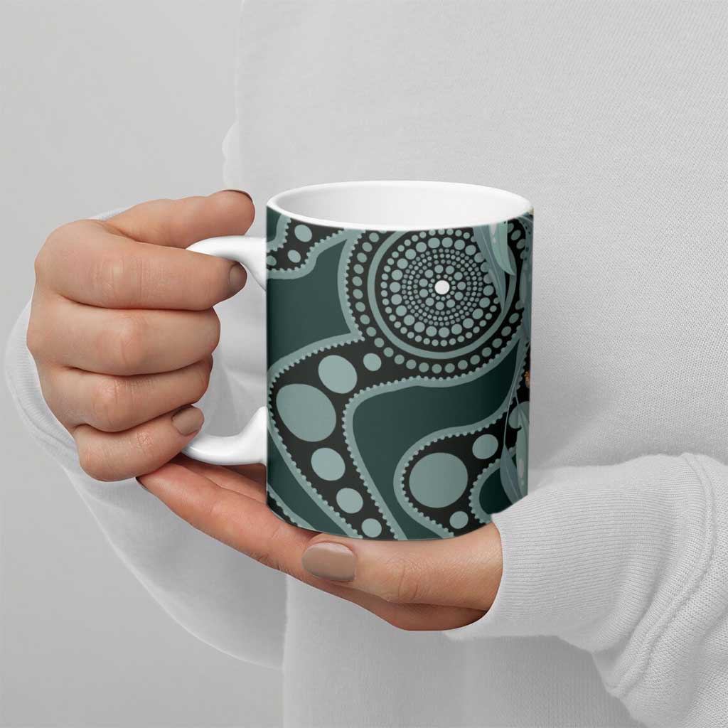 Australian Ringneck Parrot Ceramic Mug Barnardius Zonarius Eucalyptus Flowers Aboriginal Art