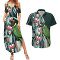 Australian Ringneck Parrot Couples Matching Summer Maxi Dress and Hawaiian Shirt Barnardius Zonarius Eucalyptus Flowers Aboriginal Art
