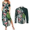 Australian Ringneck Parrot Couples Matching Summer Maxi Dress and Long Sleeve Button Shirt Barnardius Zonarius Eucalyptus Flowers Aboriginal Art