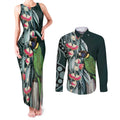 Australian Ringneck Parrot Couples Matching Tank Maxi Dress and Long Sleeve Button Shirt Barnardius Zonarius Eucalyptus Flowers Aboriginal Art