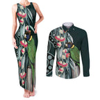 Australian Ringneck Parrot Couples Matching Tank Maxi Dress and Long Sleeve Button Shirt Barnardius Zonarius Eucalyptus Flowers Aboriginal Art