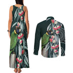 Australian Ringneck Parrot Couples Matching Tank Maxi Dress and Long Sleeve Button Shirt Barnardius Zonarius Eucalyptus Flowers Aboriginal Art