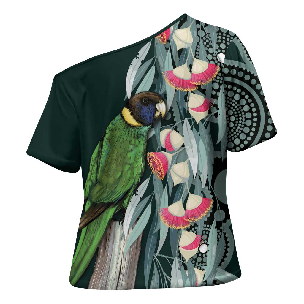 Australian Ringneck Parrot Cross Shoulder Shirt Barnardius Zonarius Eucalyptus Flowers Aboriginal Art