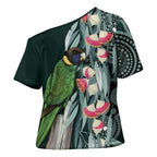 Australian Ringneck Parrot Cross Shoulder Shirt Barnardius Zonarius Eucalyptus Flowers Aboriginal Art