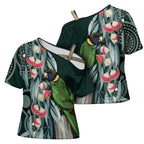 Australian Ringneck Parrot Cross Shoulder Shirt Barnardius Zonarius Eucalyptus Flowers Aboriginal Art