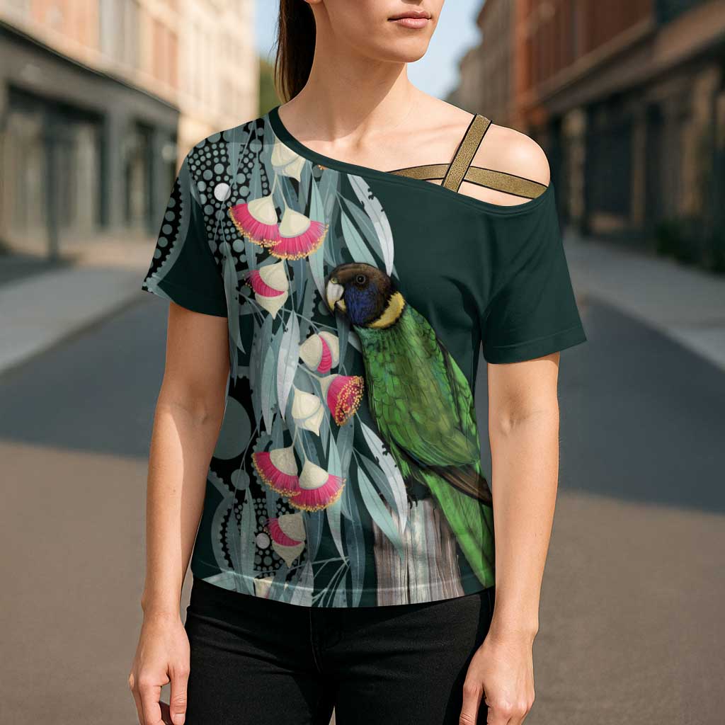 Australian Ringneck Parrot Cross Shoulder Shirt Barnardius Zonarius Eucalyptus Flowers Aboriginal Art