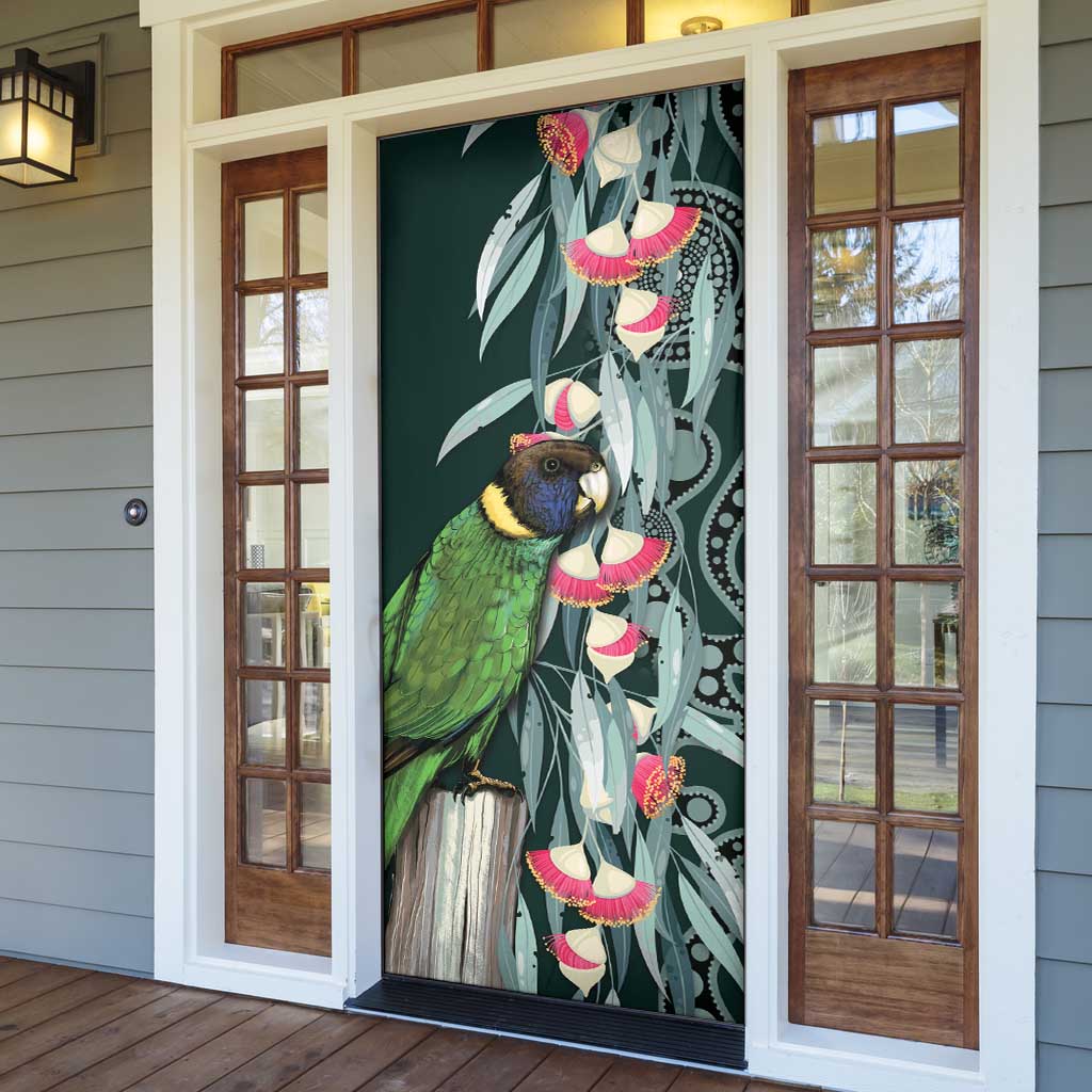 Australian Ringneck Parrot Door Cover Barnardius Zonarius Eucalyptus Flowers Aboriginal Art