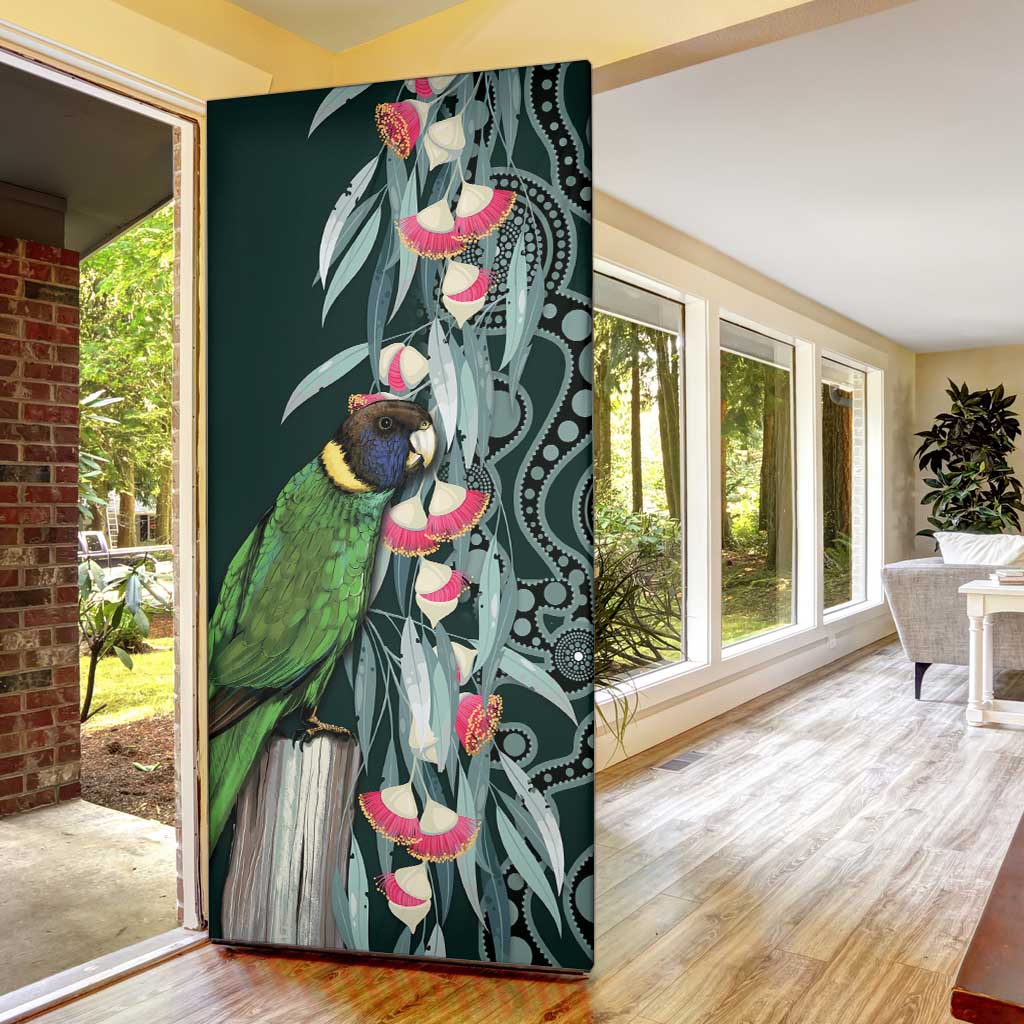 Australian Ringneck Parrot Door Cover Barnardius Zonarius Eucalyptus Flowers Aboriginal Art
