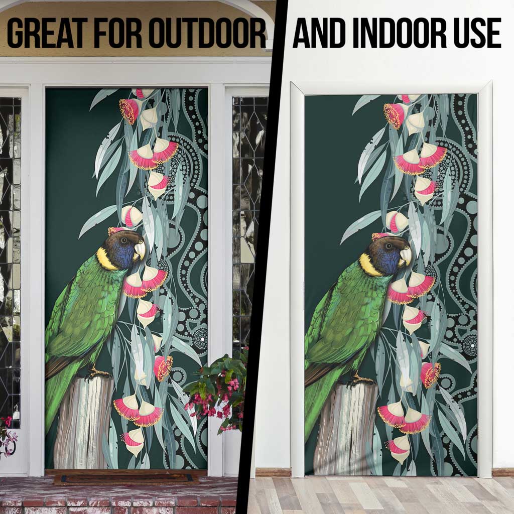 Australian Ringneck Parrot Door Cover Barnardius Zonarius Eucalyptus Flowers Aboriginal Art