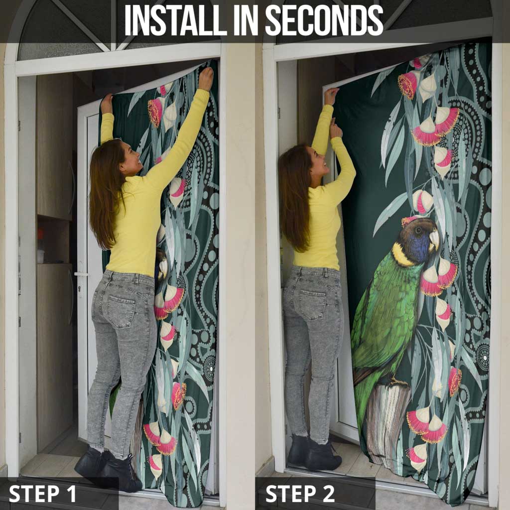 Australian Ringneck Parrot Door Cover Barnardius Zonarius Eucalyptus Flowers Aboriginal Art