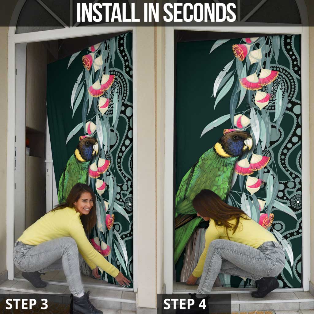 Australian Ringneck Parrot Door Cover Barnardius Zonarius Eucalyptus Flowers Aboriginal Art