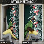 Australian Ringneck Parrot Door Cover Barnardius Zonarius Eucalyptus Flowers Aboriginal Art