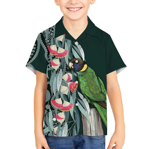 Australian Ringneck Parrot Family Matching Puletasi and Hawaiian Shirt Barnardius Zonarius Eucalyptus Flowers Aboriginal Art