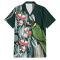 Australian Ringneck Parrot Family Matching Short Sleeve Bodycon Dress and Hawaiian Shirt Barnardius Zonarius Eucalyptus Flowers Aboriginal Art