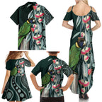 Australian Ringneck Parrot Family Matching Summer Maxi Dress and Hawaiian Shirt Barnardius Zonarius Eucalyptus Flowers Aboriginal Art