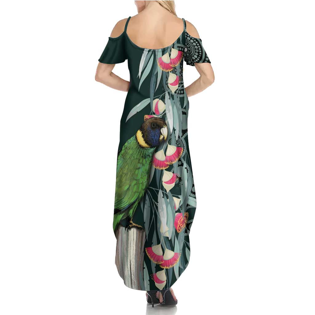 Australian Ringneck Parrot Family Matching Summer Maxi Dress and Hawaiian Shirt Barnardius Zonarius Eucalyptus Flowers Aboriginal Art