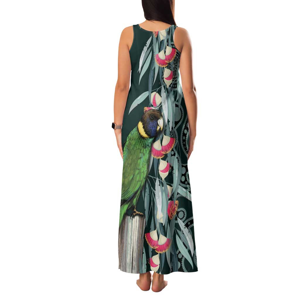 Australian Ringneck Parrot Family Matching Tank Maxi Dress and Hawaiian Shirt Barnardius Zonarius Eucalyptus Flowers Aboriginal Art