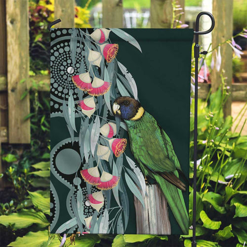Australian Ringneck Parrot Garden Flag Barnardius Zonarius Eucalyptus Flowers Aboriginal Art