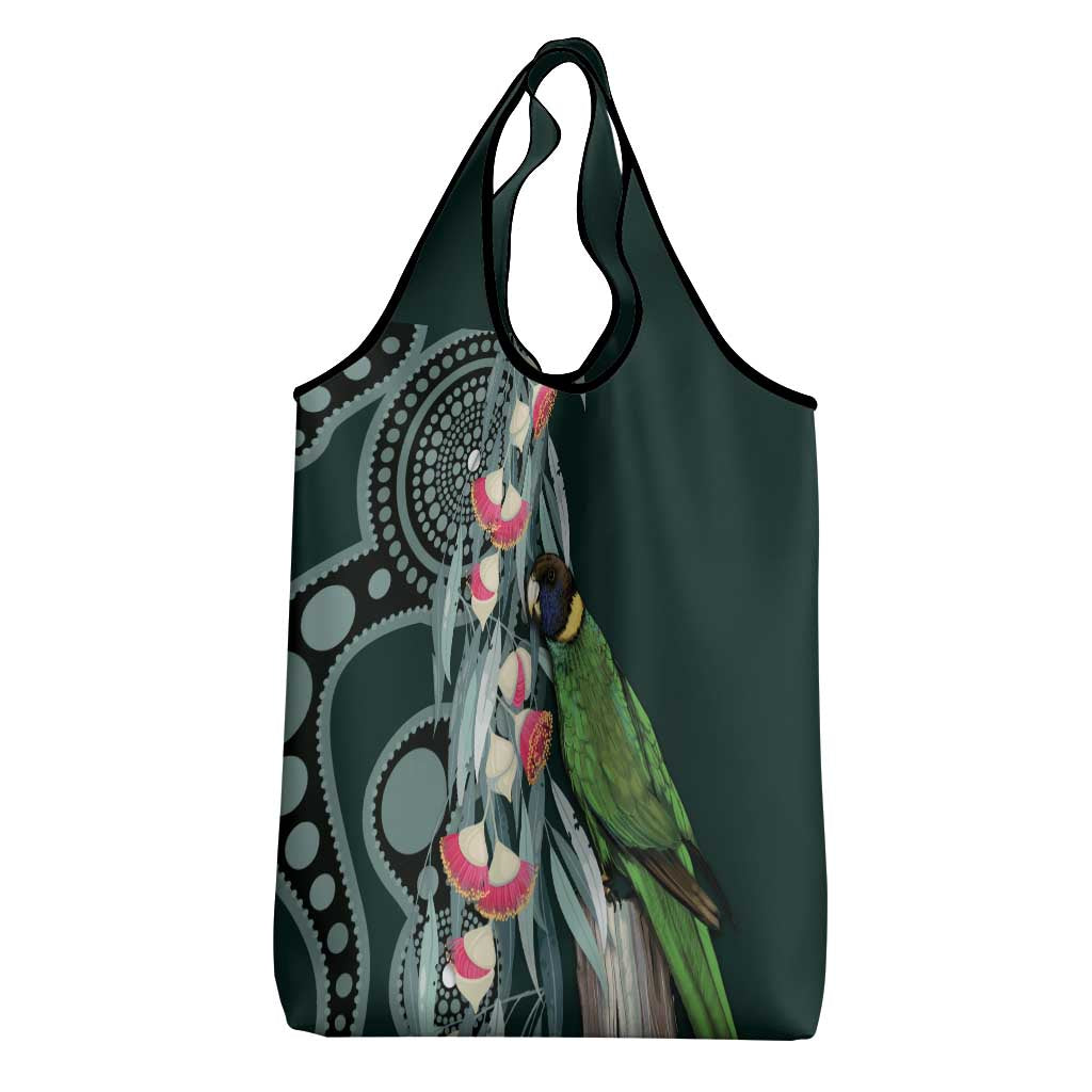 Australian Ringneck Parrot Grocery Bag Barnardius Zonarius Eucalyptus Flowers Aboriginal Art
