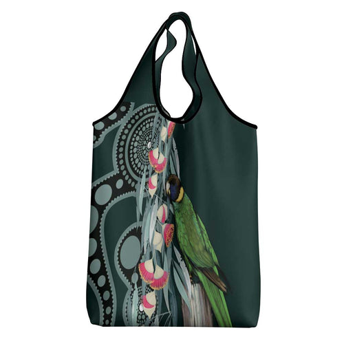 Australian Ringneck Parrot Grocery Bag Barnardius Zonarius Eucalyptus Flowers Aboriginal Art