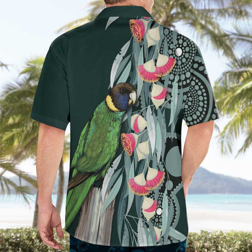 Australian Ringneck Parrot Hawaiian Shirt Barnardius Zonarius Eucalyptus Flowers Aboriginal Art