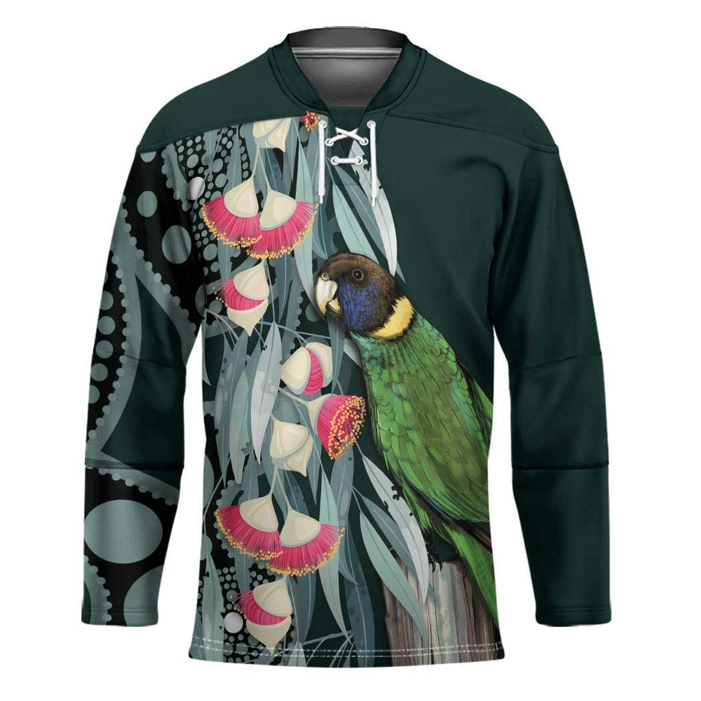 Australian Ringneck Parrot Hockey Jersey Barnardius Zonarius Eucalyptus Flowers Aboriginal Art