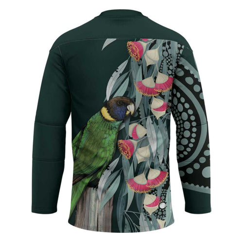 Australian Ringneck Parrot Hockey Jersey Barnardius Zonarius Eucalyptus Flowers Aboriginal Art