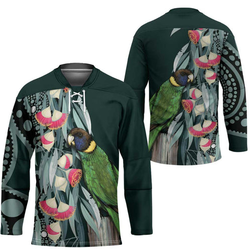 Australian Ringneck Parrot Hockey Jersey Barnardius Zonarius Eucalyptus Flowers Aboriginal Art