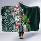 Australian Ringneck Parrot Hooded Blanket Barnardius Zonarius Eucalyptus Flowers Aboriginal Art