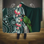 Australian Ringneck Parrot Hooded Blanket Barnardius Zonarius Eucalyptus Flowers Aboriginal Art