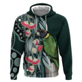 Australian Ringneck Parrot Hoodie Barnardius Zonarius Eucalyptus Flowers Aboriginal Art