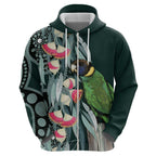 Australian Ringneck Parrot Hoodie Barnardius Zonarius Eucalyptus Flowers Aboriginal Art