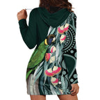 Australian Ringneck Parrot Hoodie Dress Barnardius Zonarius Eucalyptus Flowers Aboriginal Art