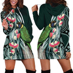 Australian Ringneck Parrot Hoodie Dress Barnardius Zonarius Eucalyptus Flowers Aboriginal Art