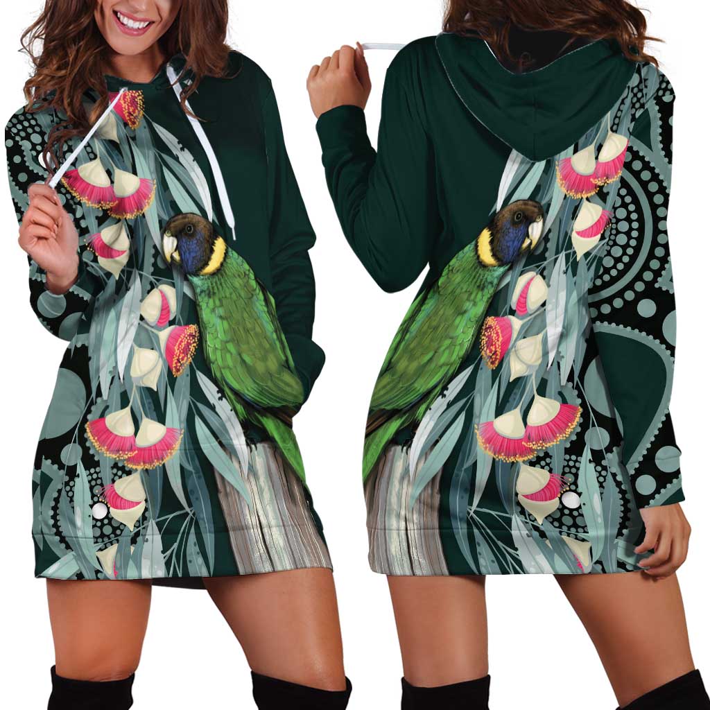 Australian Ringneck Parrot Hoodie Dress Barnardius Zonarius Eucalyptus Flowers Aboriginal Art