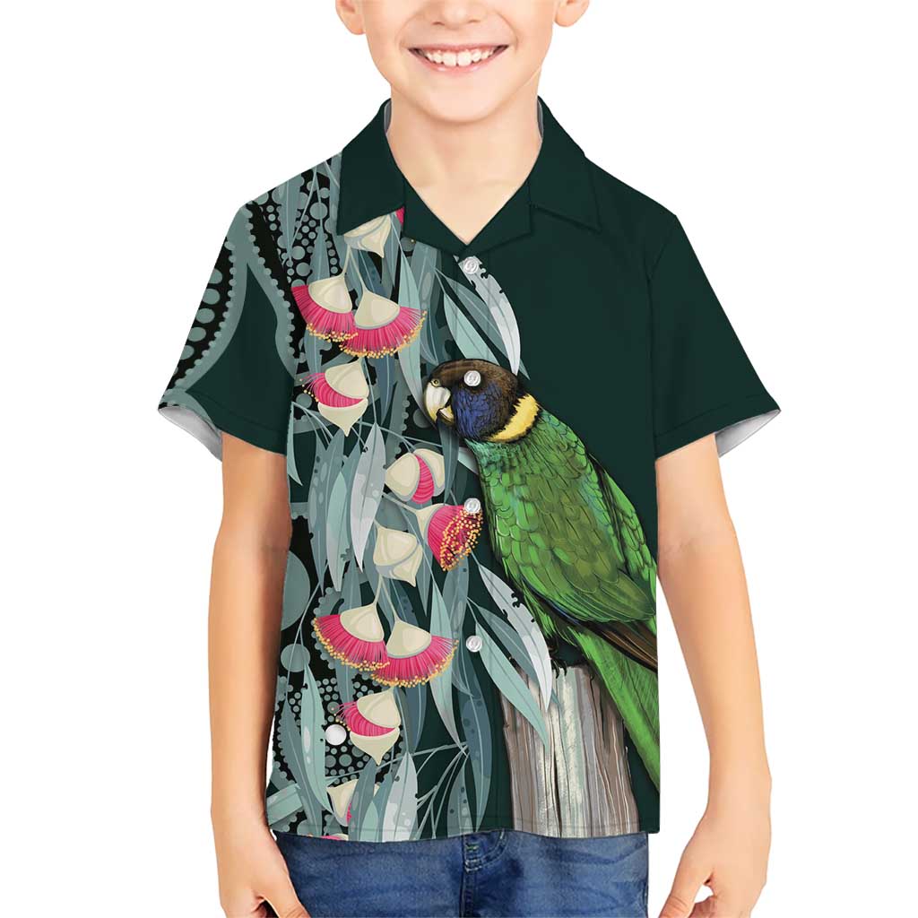 Australian Ringneck Parrot Kid Hawaiian Shirt Barnardius Zonarius Eucalyptus Flowers Aboriginal Art