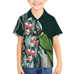 Australian Ringneck Parrot Kid Hawaiian Shirt Barnardius Zonarius Eucalyptus Flowers Aboriginal Art