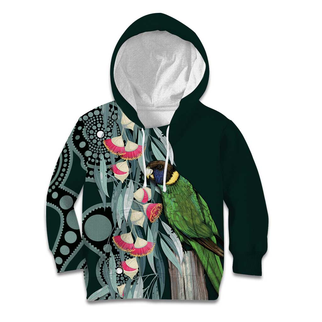 Australian Ringneck Parrot Kid Hoodie Barnardius Zonarius Eucalyptus Flowers Aboriginal Art