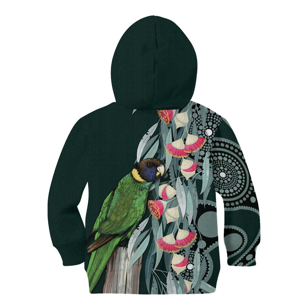 Australian Ringneck Parrot Kid Hoodie Barnardius Zonarius Eucalyptus Flowers Aboriginal Art